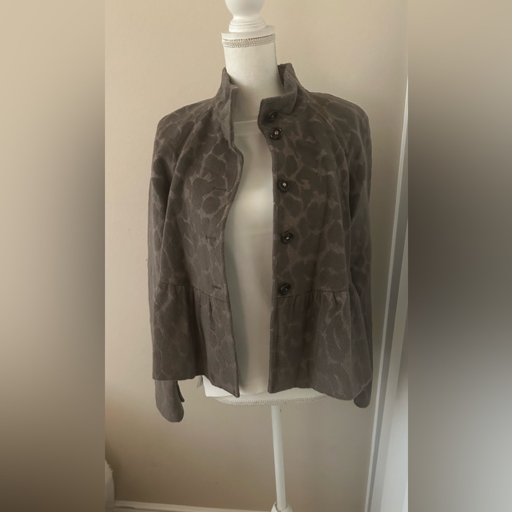 Rebecca Taylor Size 4 Leopard Textured Wool-Angora Peplum Jacket Swing-Coat